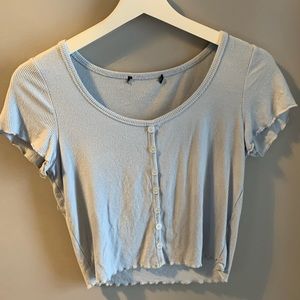 Baby blue button tee.